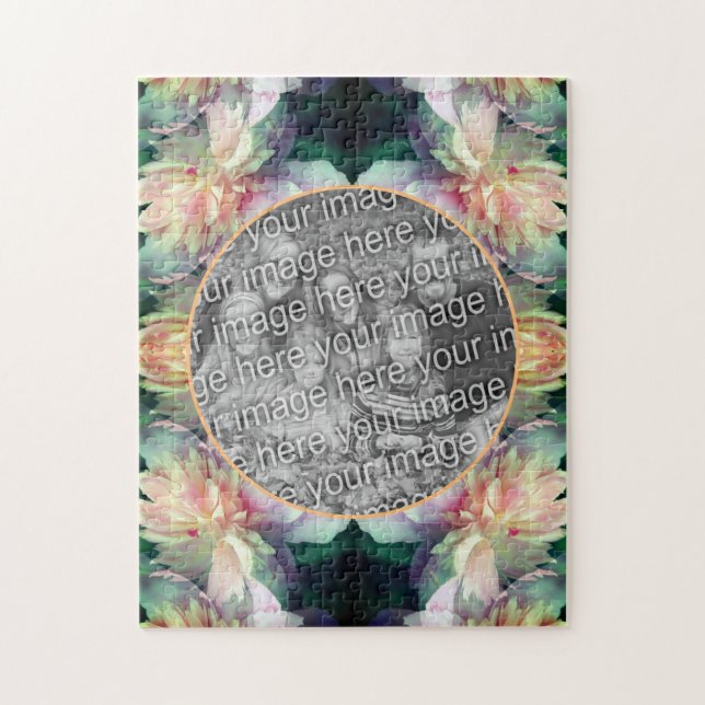 Puzzle Cadres de fleurs de pivoines roses Ajouter votre p (Vertical)