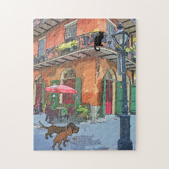 Puzzle Café avec chat et dachshund (Vertical)