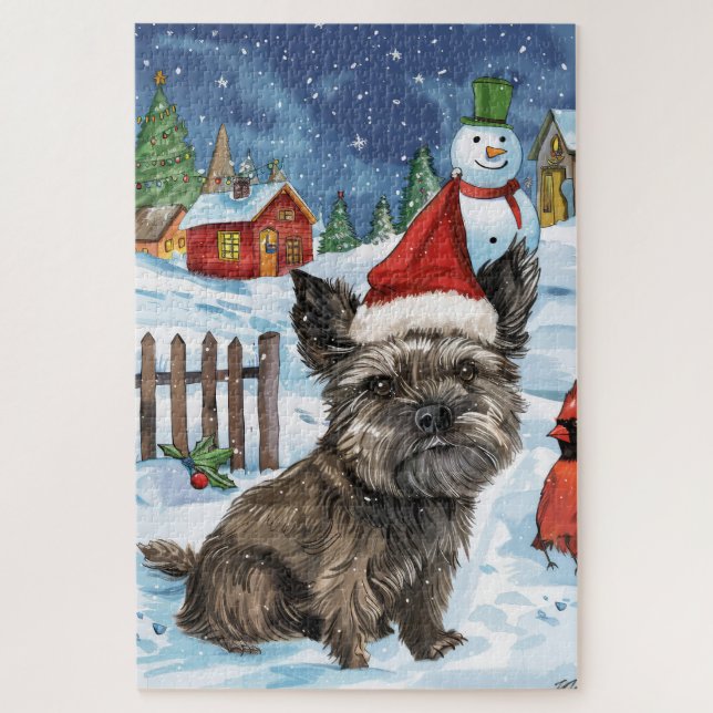 Puzzle Cairn Terrier Chien Winter Wonderland Noël Joie (Vertical)