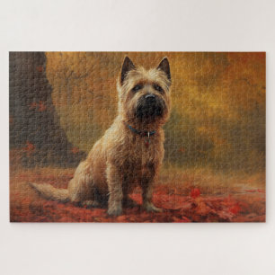 Puzzle Cairn Terrier dans les feuilles d'automne qui tomb
