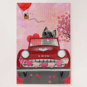 Puzzle Cairn Terrier voiture avec coeur Valentine's
