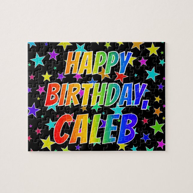 Puzzle "CALEB" Prénom, Amusant "HEUREUX ANNIVERSAIRE" (Horizontal)