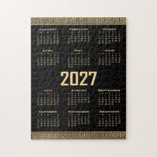 Puzzle Calendrier 2027, Frise grecque, Beige sur fond noi