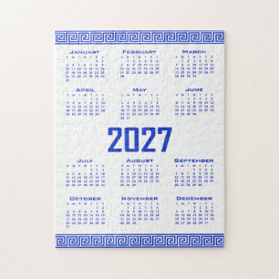 Puzzle Calendrier 2027, Frise Grecque, Bleu Grec sur Fond