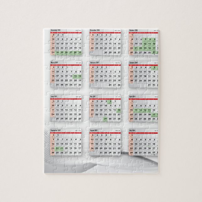 Puzzle Calendrier anglais hébreu 2016-2017 (Vertical)