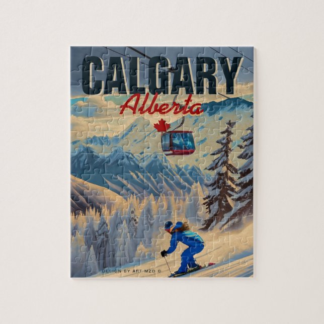 Puzzle Calgary Alberta Canada Souvenirs de ski 1950 (Vertical)