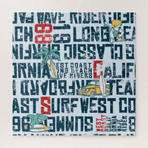 Puzzle California Surfing Team : Grunge Seamless Motif.