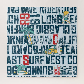 Puzzle California Surfing Team : Grunge Seamless Motif.
