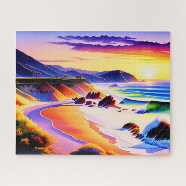 Puzzle Californie Coastline Sunset Watercolor (Horizontal)