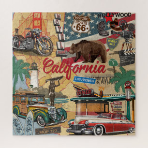 Puzzle Californie vintage : carte touristique.