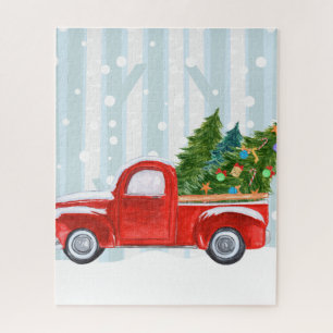 Puzzle Camion pick-up rouge de Noël sur une route de