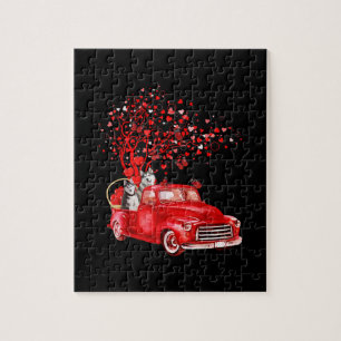 Puzzle Camion rouge husky Valentine Butterfly Heart