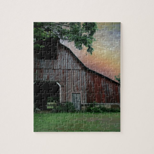 Puzzle campagne coucher de soleil paysage agricole ancien (Vertical)