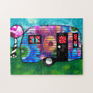 Puzzle Camper vintage Abstrait Camping Floral Happy