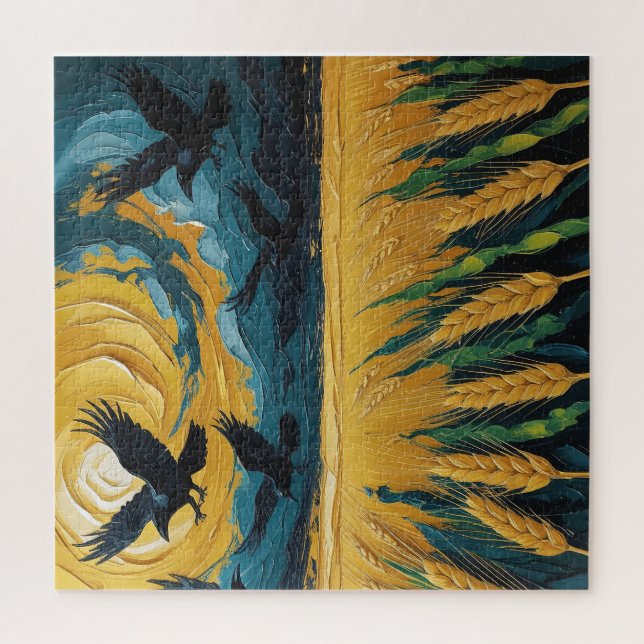 Puzzle Campo trigal dorado con cuervos (Vertical)