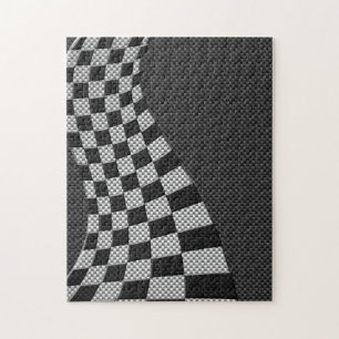 Puzzle Carbon Fiber Like Racing Flag Wave Print