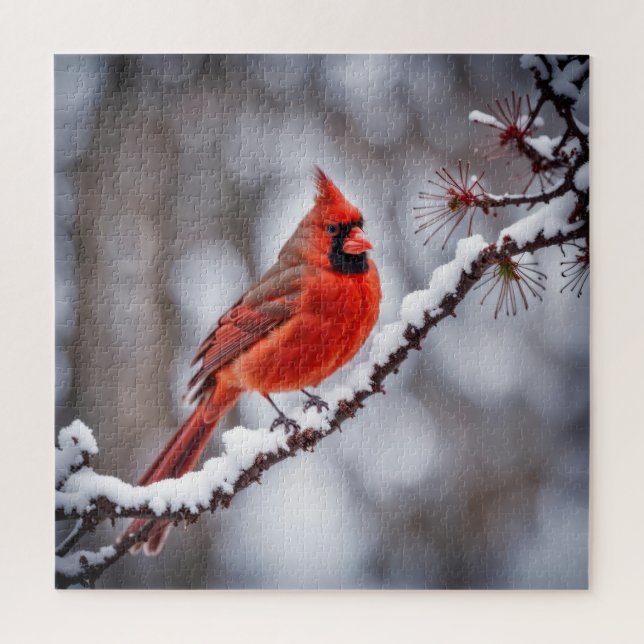 Puzzle Cardinal En Branche Hiver (Vertical)