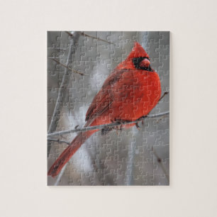 Puzzle Cardinal roux brillant en neige hivernale