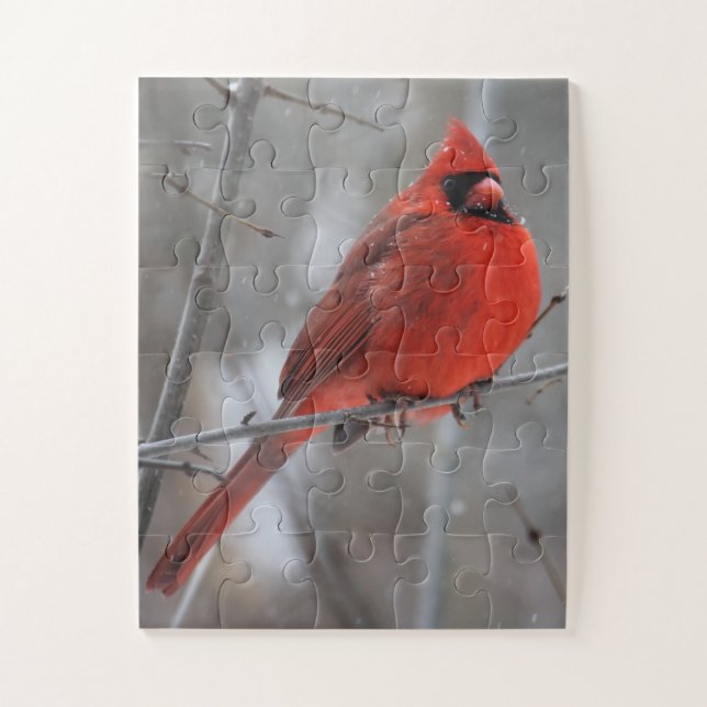 Puzzle Cardinal roux brillant en neige hivernale (Vertical)