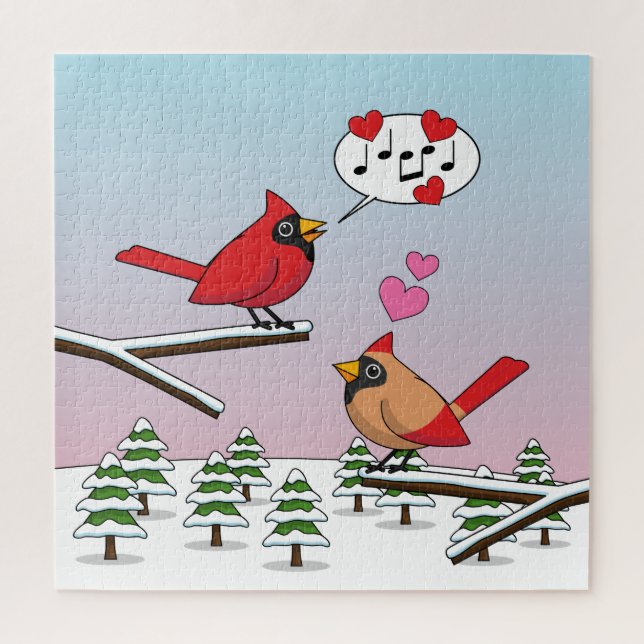 Puzzle Cardinaux du Nord Rouge mignonne Amour Paysage hiv (Vertical)