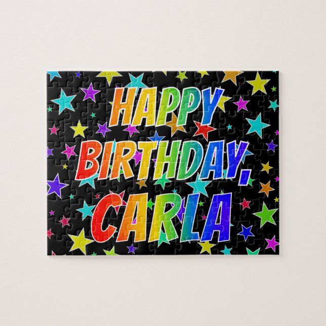 Puzzle "CARLA" Prénom, Amusant "HEUREUX ANNIVERSAIRE" (Horizontal)