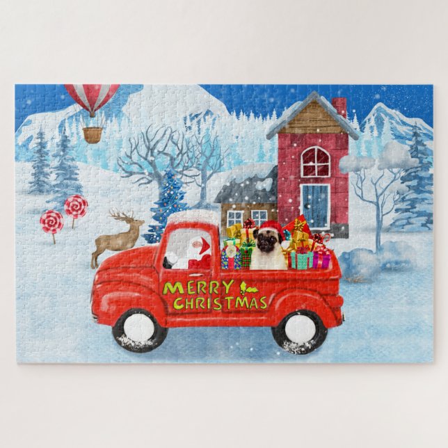 Puzzle Carlin Chien Livraison de Noël Camion Neige (Horizontal)