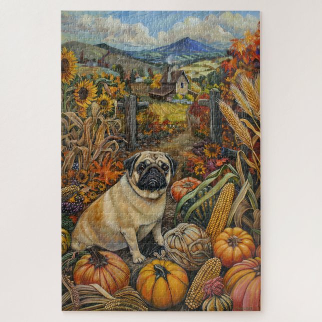 Puzzle Carlin Chien Moisson Automne Thanksgiving (Vertical)