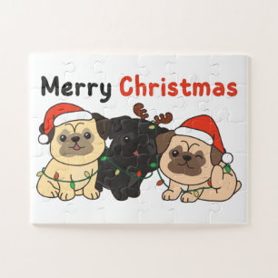 Puzzle Carlin Noël Animaux Chiens mignons Joyeux Noël Ji