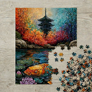 Puzzle Carpeaux de Koi Arc-en-ciel Jardin de Pagode Japon