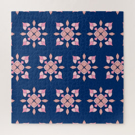 Puzzle Carreaux Floraux Géométriques Rose Pâle et Nuit