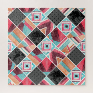 Puzzle Carrés géométriques, mosaïque aquarelle