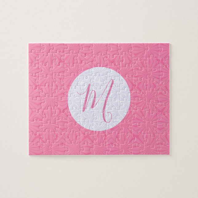 Puzzle Carrés ondulés rose clair Initiale personnalisée  (Horizontal)