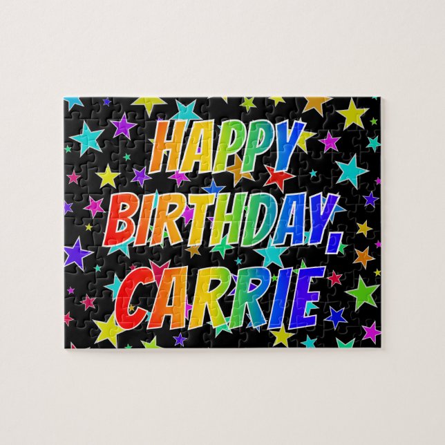 Puzzle "CARRIE" Prénom, Amusant "HEUREUX ANNIVERSAIRE" (Horizontal)