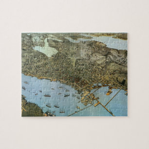 Puzzle Carte ancienne vue aérienne Ville de Seattle Washi