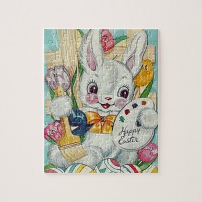 Puzzle Carte Bunny Pâques vintage (Vertical)