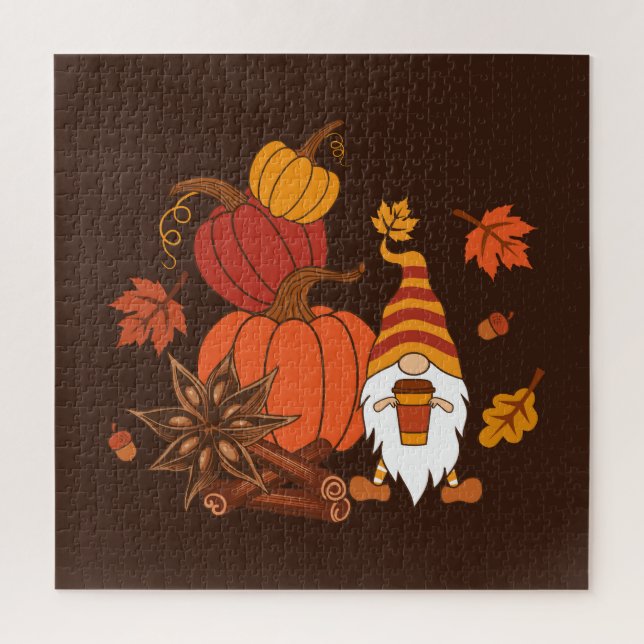 Puzzle Carte Citrouille Gnome d'automne (Vertical)