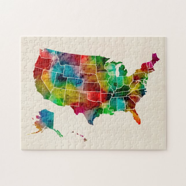Puzzle Carte d'aquarelle des Etats-Unis (Horizontal)