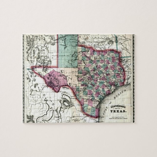 Puzzle Carte de 1866 antiquaires du Texas par Schönberg (Horizontal)