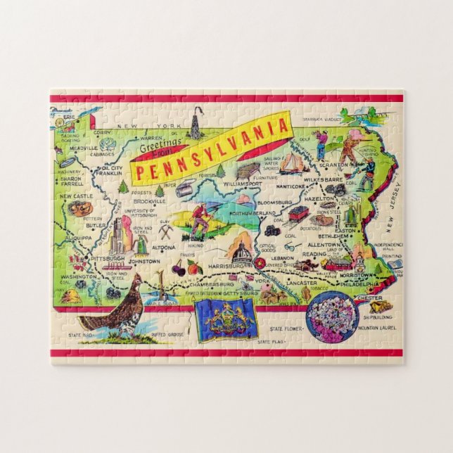 Puzzle Carte de carte postale colorée Pennsylvanie (Horizontal)