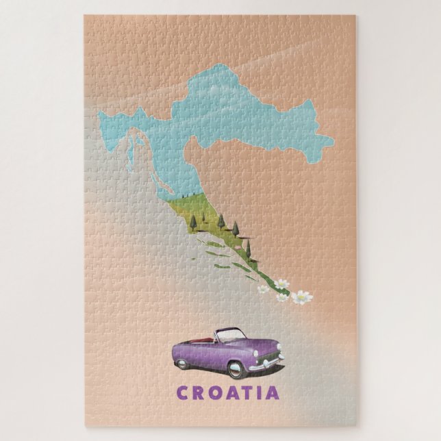 Puzzle Carte de Croatie Affiche illustrée. (Vertical)