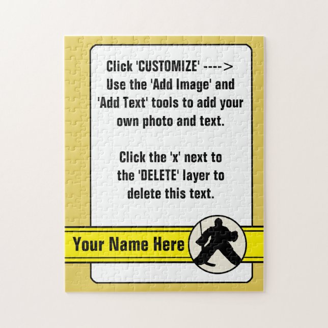 Puzzle Carte de gardien de but de hockey personnalisable (Vertical)
