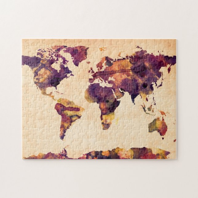 Puzzle Carte de la peinture d'aquarelle de carte du monde (Horizontal)