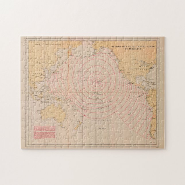 Puzzle Carte de la vague de tsunami sismique d'Hawaï Vint (Horizontal)