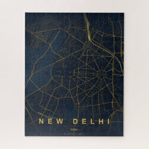 Puzzle Carte de la ville de New Delhi, Inde, design minim