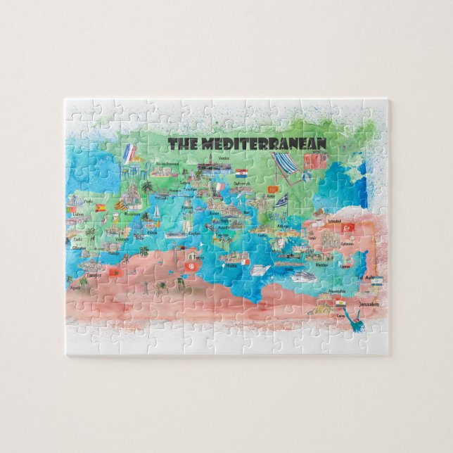 Puzzle Carte de l'affiche de voyage de la Méditerranée Es (Horizontal)