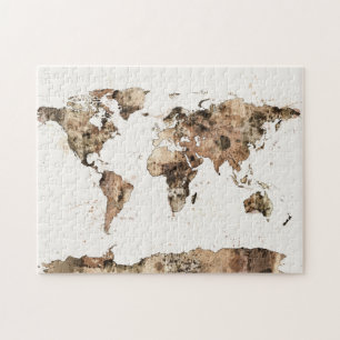 Puzzle Carte de l'aquarelle de sépia de carte du monde