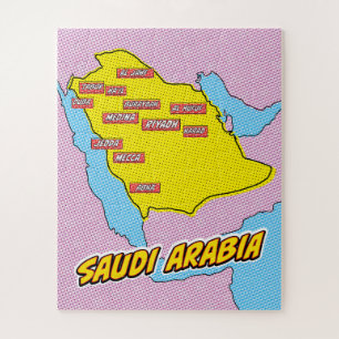 Puzzle Carte de l'Arabie saoudite illustrée par l'art pop