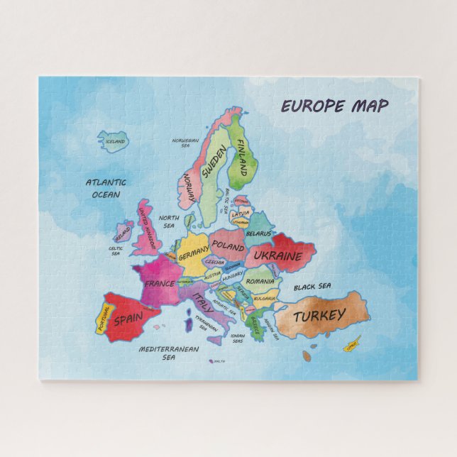 Puzzle Carte de l'Europe illustrations couleur de l'eau (Horizontal)