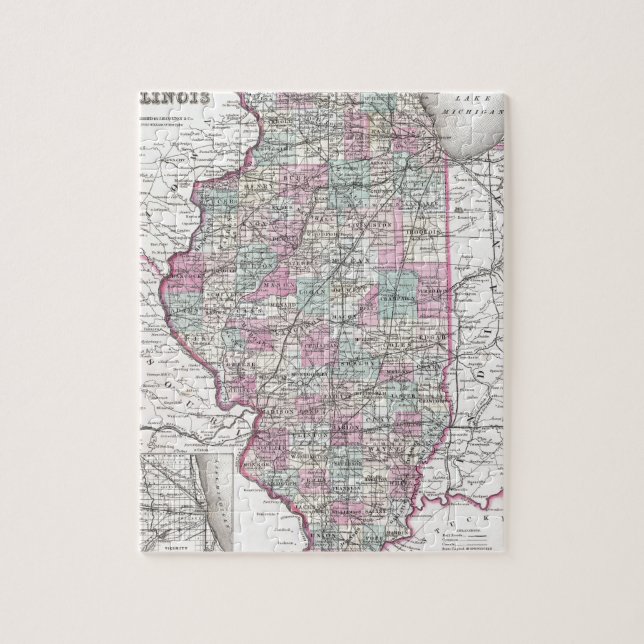 Puzzle Carte de l'Illinois, Joseph Hutchins Colton (Vertical)