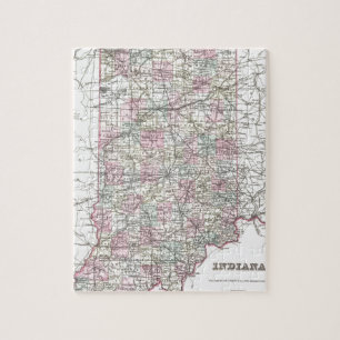 Puzzle Carte de l'Indiana. Joseph Hutchins Colton